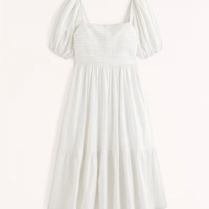 White puff sleeve linen dress